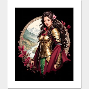 Korean Princess Warrior Woman retro vintage floral design Posters and Art